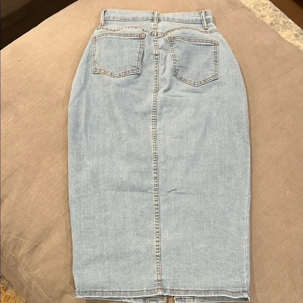 SHEIN Light Blue Button-Front Denim Pencil Skirt - Picture 5 of 6